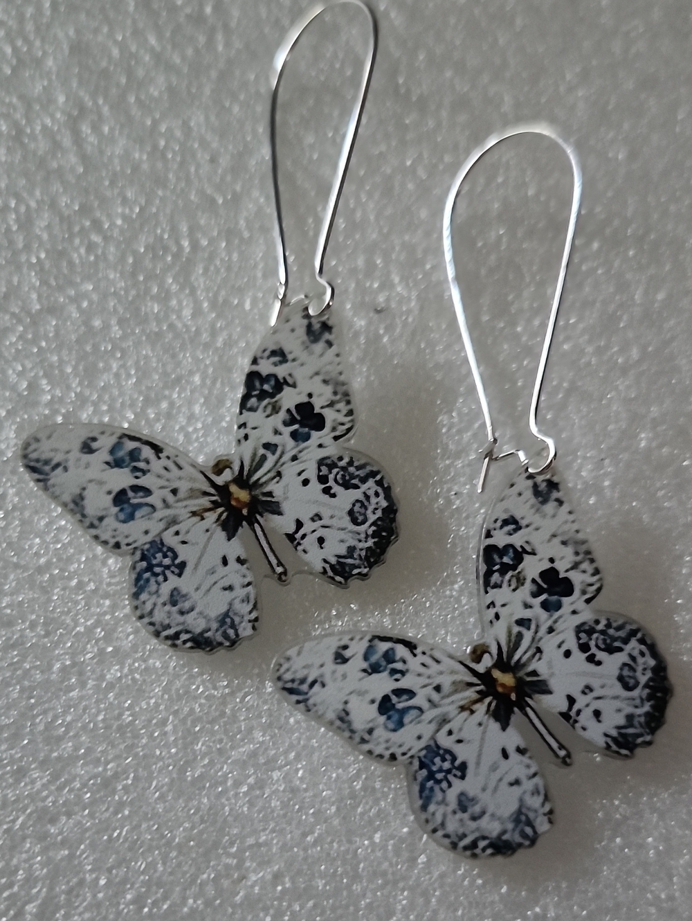 Hand Crafted White and Navy Butterfly Dangle Earrings
